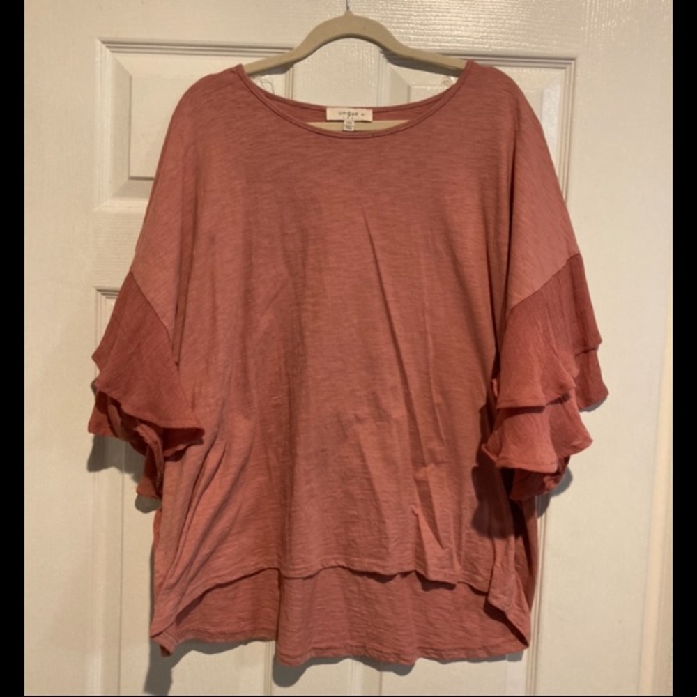 Umgee - Coral Blouse with Ruffle Sleeves 2XL